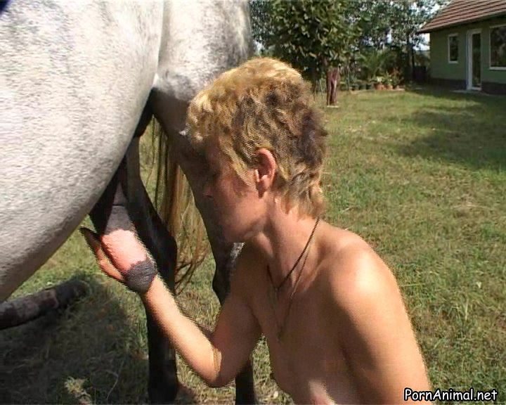 skinny trav lubes giant fake horse cock then lifts her schoolbaby skirt to enjoy penetration